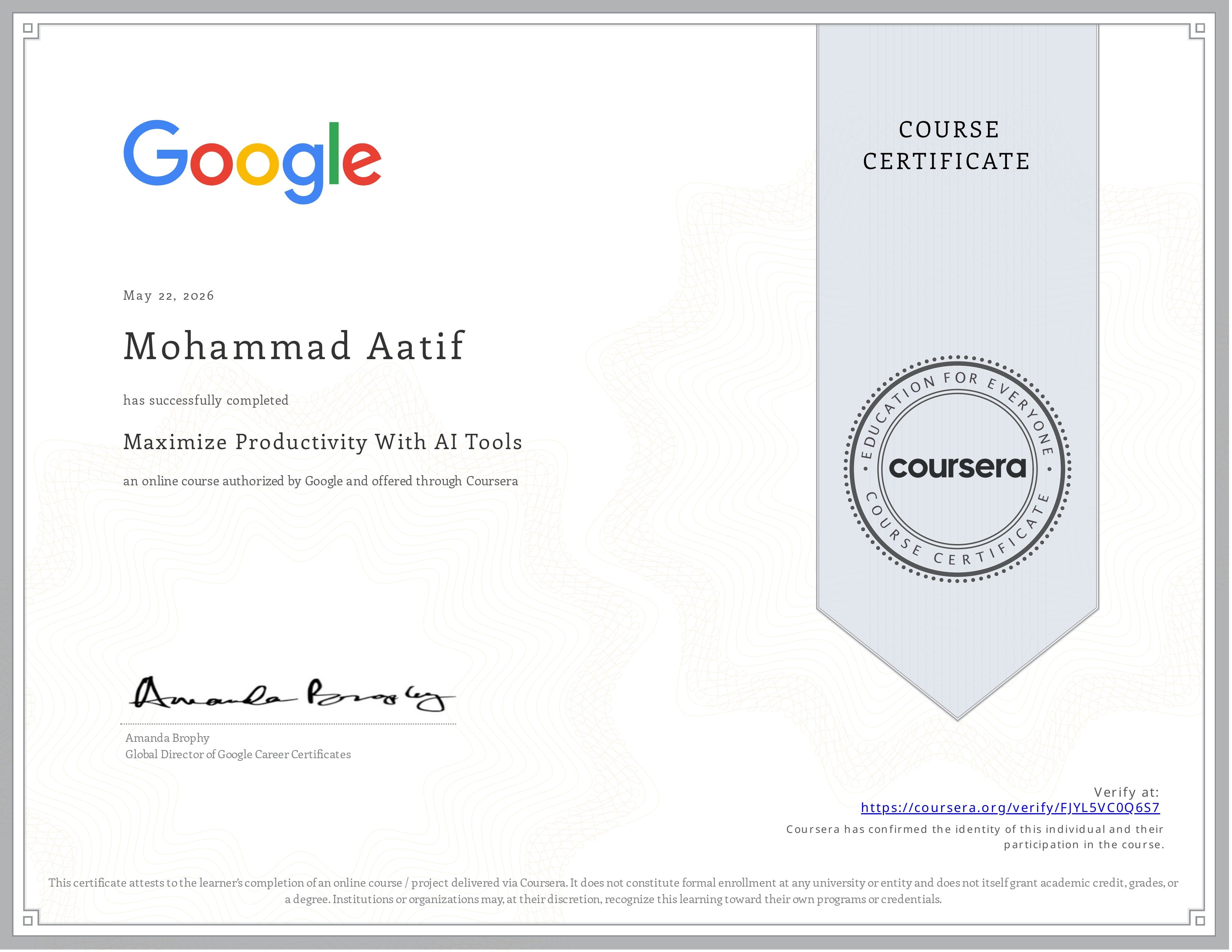 Maximize Productivity With AI Tools – Google x Coursera
